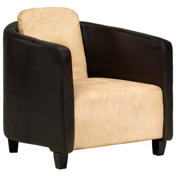 The Living Store Fauteuil Mangohout - Echt Leer - 66 x 70 x 67 cm - Tan/Zwart