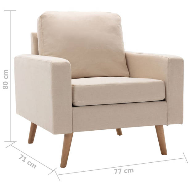 The Living Store Fauteuil Crème - 77x71x80 cm - Stoffen bekleding - Houten frame