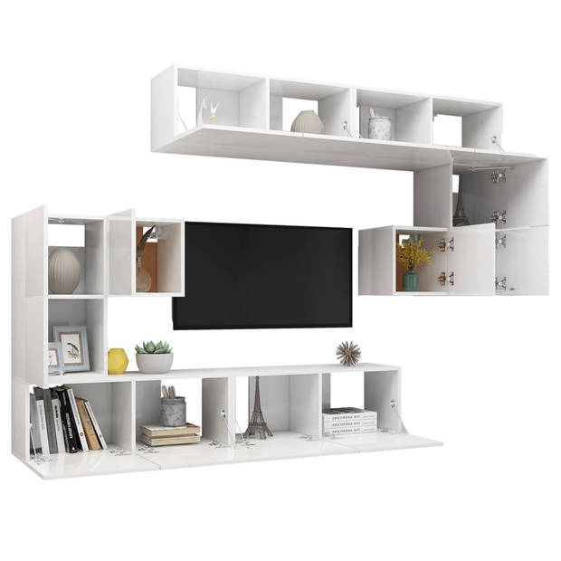 The Living Store Televisiemeubel Set - Spaanplaat - 80x30x30 cm - 60x30x30 cm - 30.5x30x30 cm - Hoogglans Wit