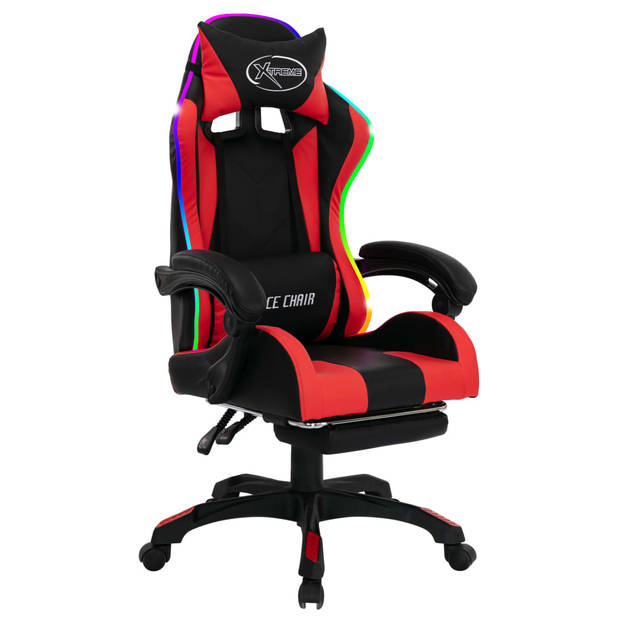 The Living Store Gamestoel - Luxe - Bureau- en Gamingstoelen - 64 x 65 cm - Verstelbaar - LED - Rood/Zwart