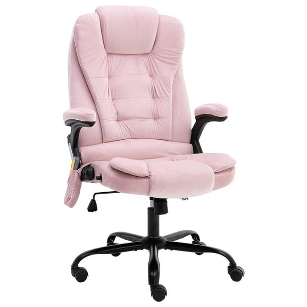 The Living Store Kantoorstoel Fluwelen Roze - Ergonomisch - Massage - Verwarming