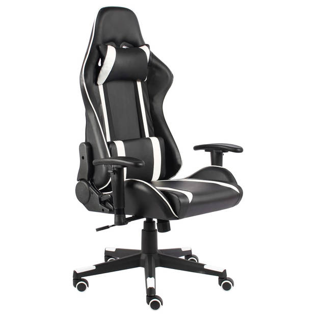 The Living Store Gamingstoel Gamer - Hoge Rugleuning - Ergonomisch - Hoogte Verstelbaar - Zwart/Wit - 68x69x123-133 cm