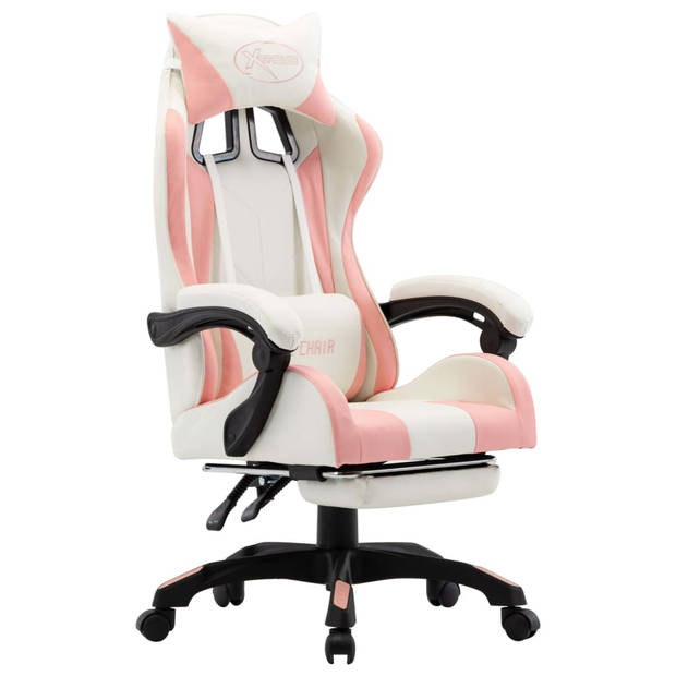 The Living Store Racestoel Gaming Bureaustoel - 64x65 cm - Roze/Wit