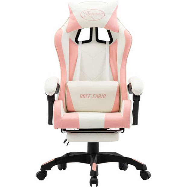 The Living Store Racestoel Gaming Bureaustoel - 64x65 cm - Roze/Wit