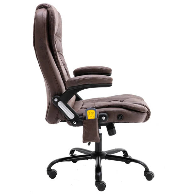 The Living Store Kantoorstoel Ergonomisch - Massage- en ligfunctie - Kunstsuède - Donkerbruin - 67x71x(110-119) cm