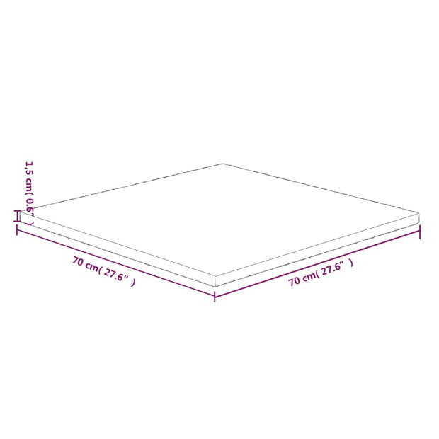 The Living Store Tafelblad - Eikenhout - 70 x 70 x 1.5 cm - Onbehandeld