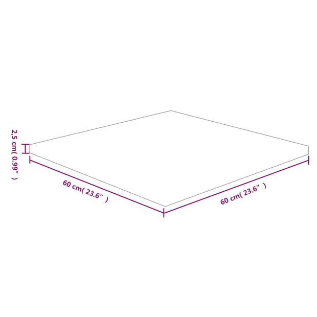 The Living Store Tafelblad - Massief eikenhout - 60x60x2.5 cm - Rustiek design