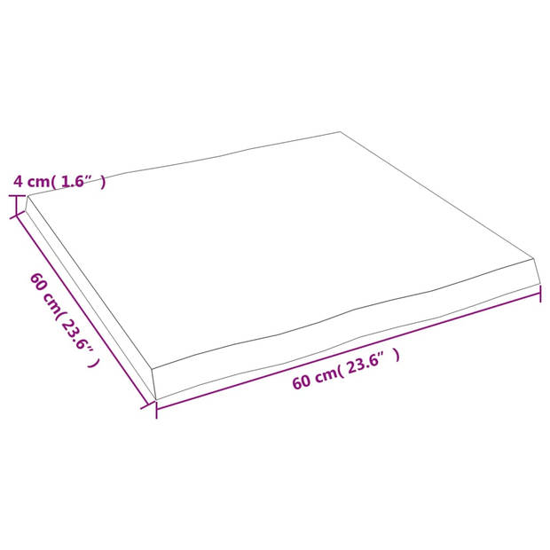 vidaXL Tafelblad natuurlijke rand 60x60x(2-4) cm eikenhout donkerbruin