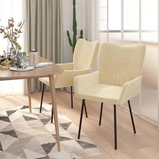 The Living Store Eetkamerstoelen - Fluweel - Crème - 55 x 57 x 81.5 cm - Ergonomisch