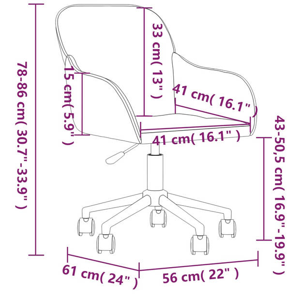 The Living Store Draaibare Kantoorstoel - fluweel - donkergrijs - 56x61x(78-86) cm