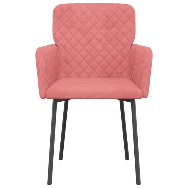 The Living Store Eetkamerstoelen 2 st fluweel roze - Eetkamerstoel