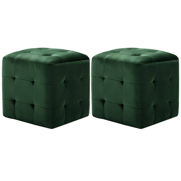 The Living Store Poef Voetenbank - 30x30x30 cm - Groen Fluweel