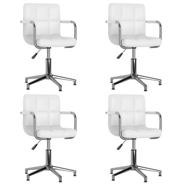 The Living Store Draaibare Eetkamerstoelen - Wit - Verchroomd Staal en Kunstleer - 48x47x(74.5-88.5)cm - Set van 4