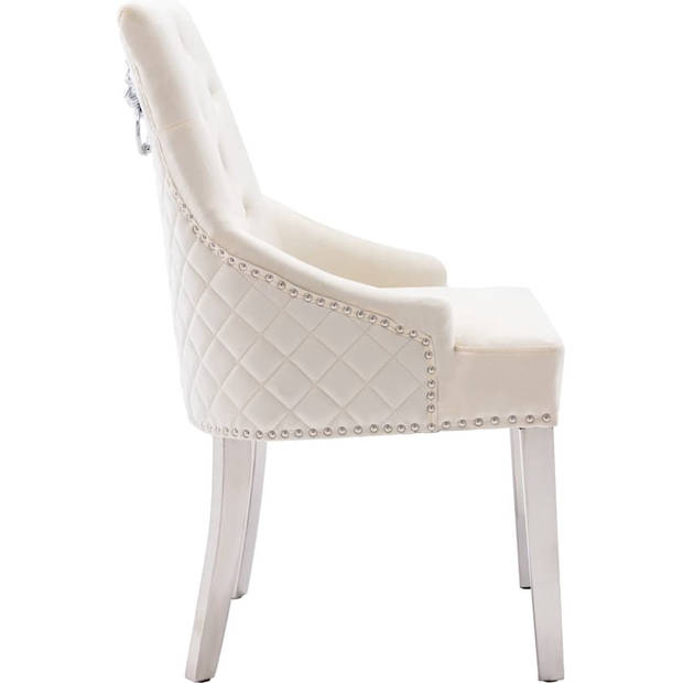 The Living Store Eetkamerstoelen - Fluweel - Crème - 52x62x94cm - Leeuwenhanger