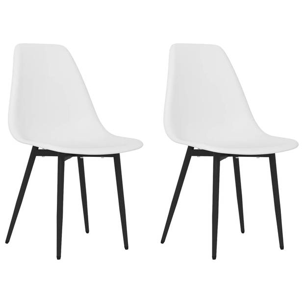 The Living Store Eetkamerstoelen Minimalistisch - Set van 2 - Wit - PP en Gepoedercoat Metaal - 46x52x84 cm (BxDxH)