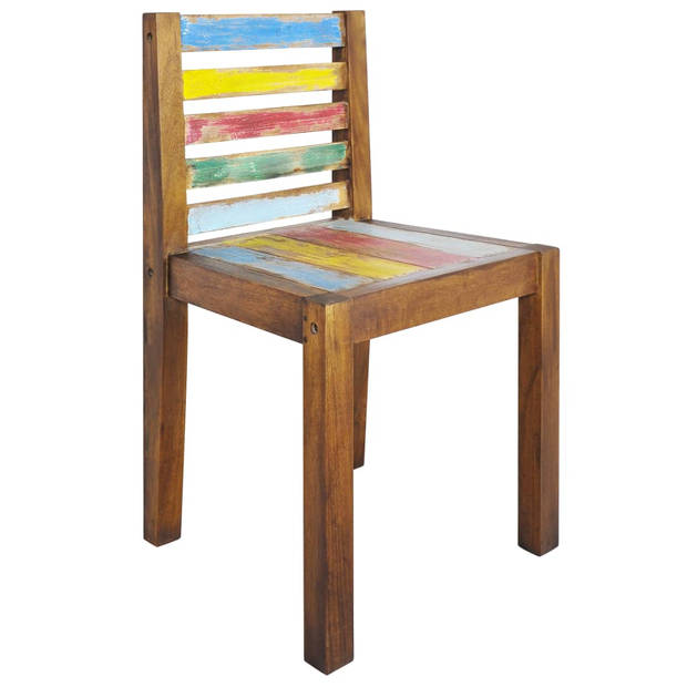 The Living Store Eetkamerstoel - Vintage stijl - Massief gerecycled hout - Multicolor - 45x45x85 cm