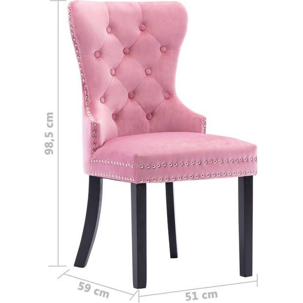 The Living Store Eetkamerstoel Classic - Fluweel - 51x59x98.5 cm - Roze