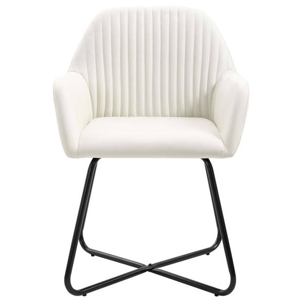 The Living Store Eetkamerstoelen - Set van 6 - Crème - 61 x 61 x 84 cm - Stof - Gepoedercoat stalen poten