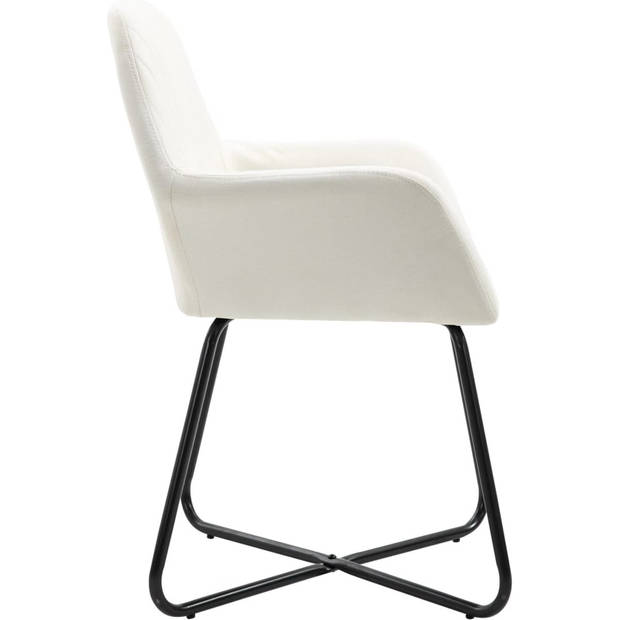 The Living Store Eetkamerstoelen - Set van 6 - Crème - 61 x 61 x 84 cm - Stof - Gepoedercoat stalen poten