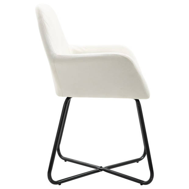 The Living Store Eetkamerstoelen - Set van 6 - Crème - 61 x 61 x 84 cm - Stof - Gepoedercoat stalen poten