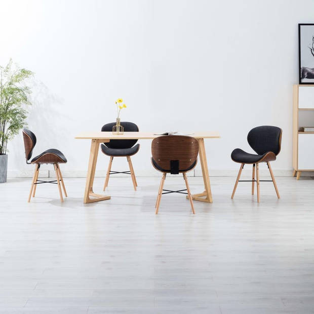 The Living Store Eetkamerstoelen - Set van 4 - Donkergrijs - Houten frame - 50x50x81 cm