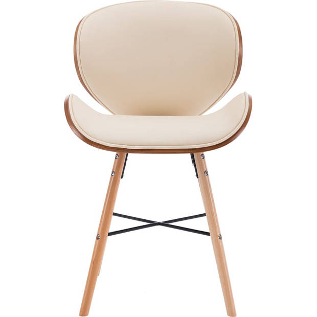 The Living Store Eetkamerstoelen - Set van 4 - Crème bekleding - Donkerbruin frame - Gebogen hout - Kunstleer