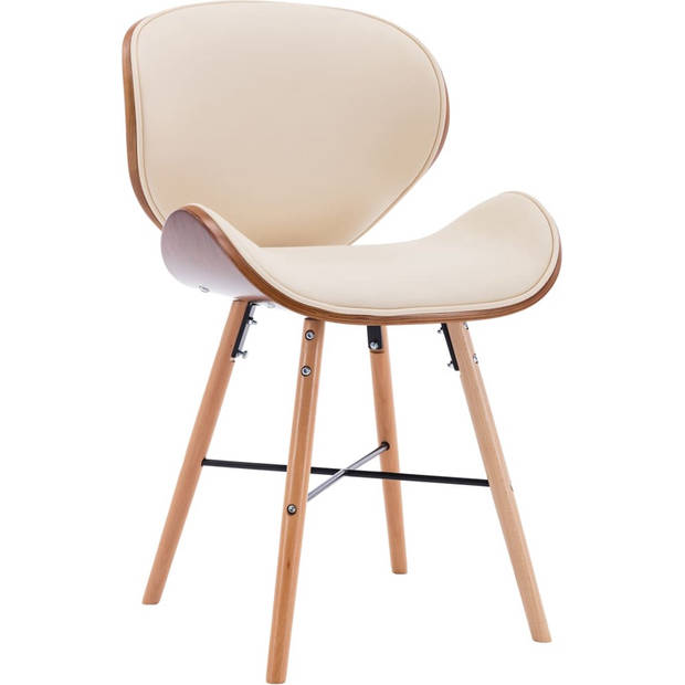 The Living Store Eetkamerstoelen - Set van 4 - Crème bekleding - Donkerbruin frame - Gebogen hout - Kunstleer