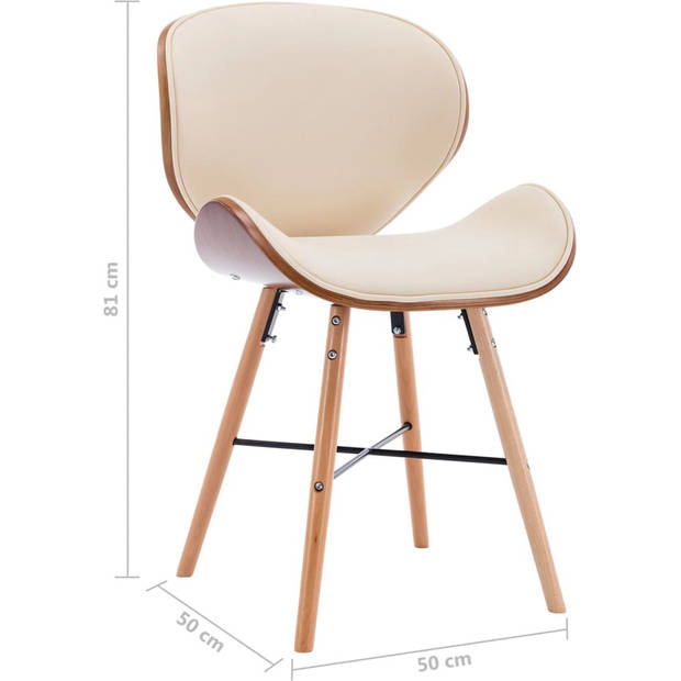 The Living Store Eetkamerstoelen - Set van 4 - Crème bekleding - Donkerbruin frame - Gebogen hout - Kunstleer