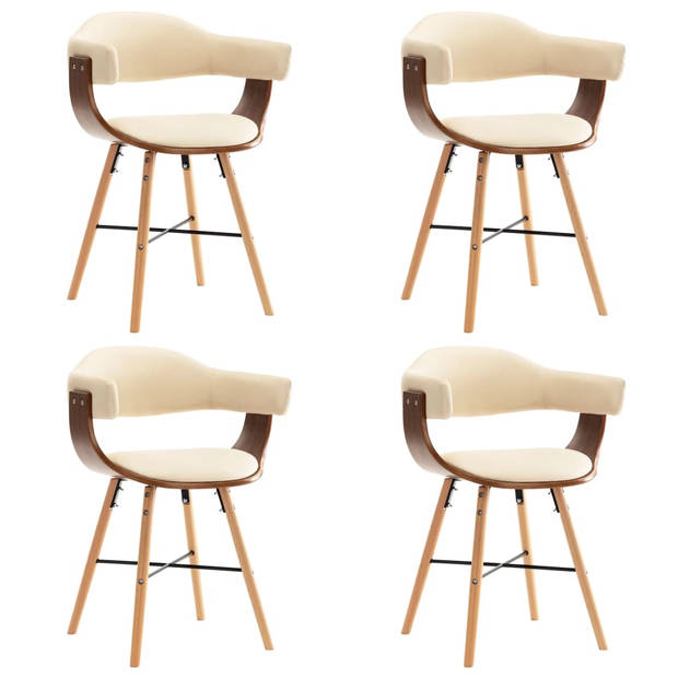 The Living Store Eetkamerstoelen - Set van 4 - Crème bekleding - Donkerbruin frame - 52.5 x 47 x 75.5 cm