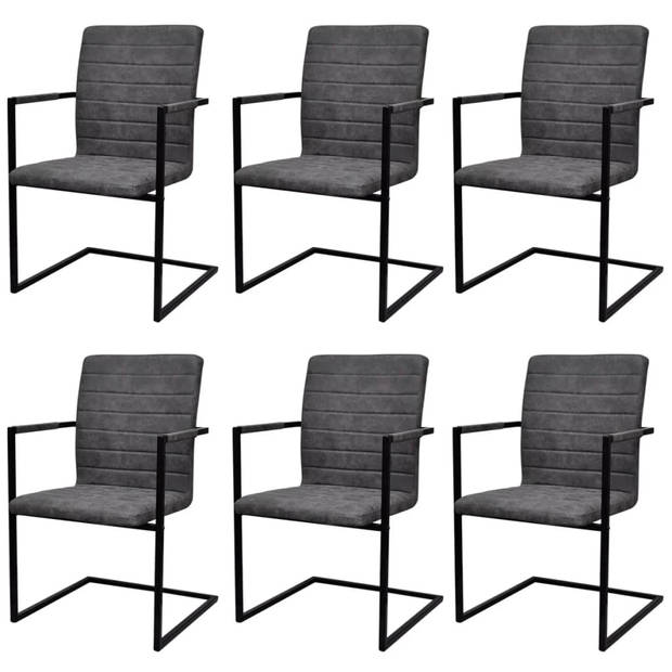 The Living Store Eetkamerstoelen - Grijs - PU-leer - 53x61x88.2cm - Set van 6