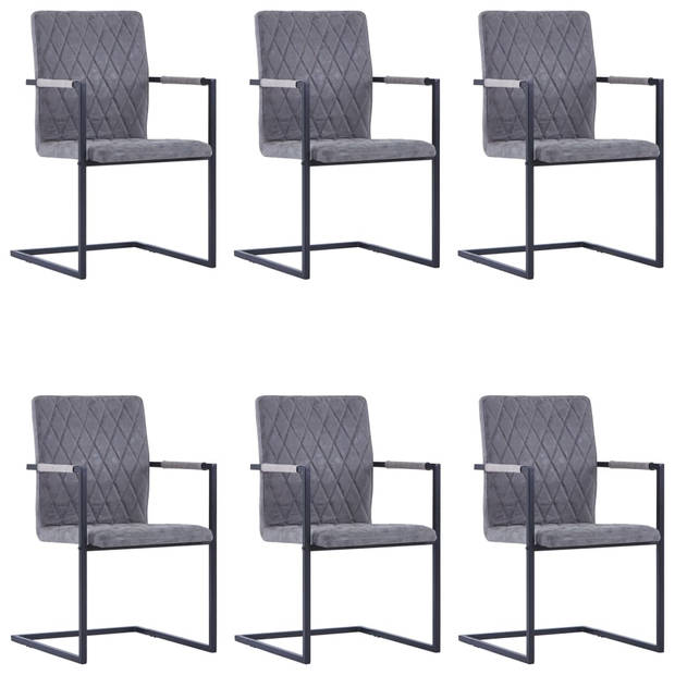 The Living Store Eetkamerstoelen - Set van 6 - Donkergrijs - Kunstleren bekleding en stalen frame - 53 x 61 x 88.2 cm