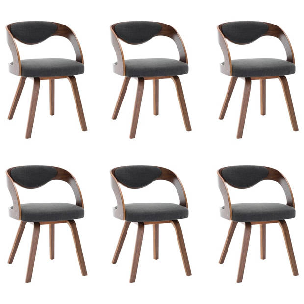 The Living Store Eetkamerstoelen - 6 stuks - donkergrijs / donkerbruin - Stof / hout - 53x54x77 cm