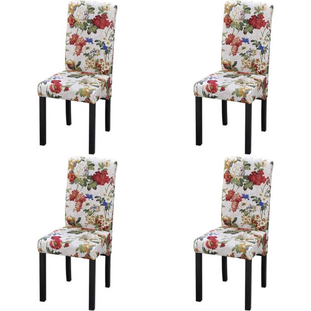 The Living Store Eetkamerstoelen - Polyester - 42 x 55 x 96 cm - Bloemmotief - Set van 4