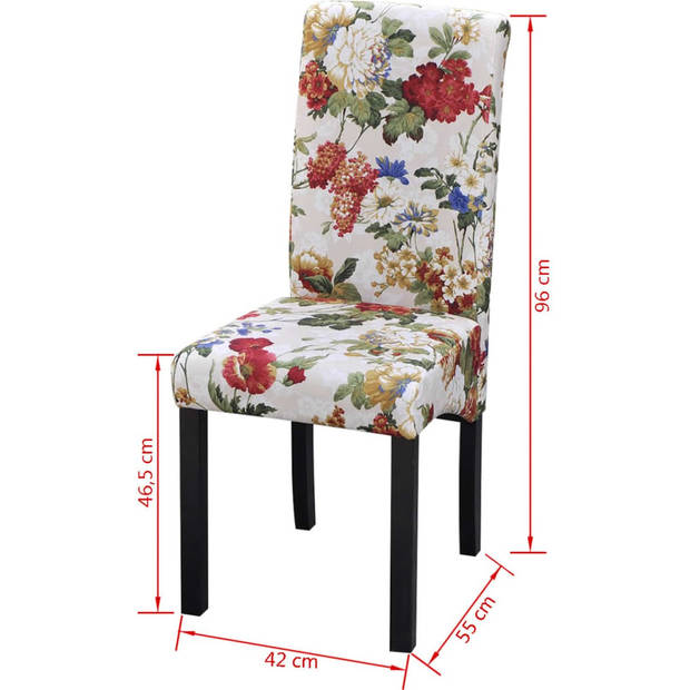 The Living Store Eetkamerstoelen - Polyester - 42 x 55 x 96 cm - Bloemmotief - Set van 4