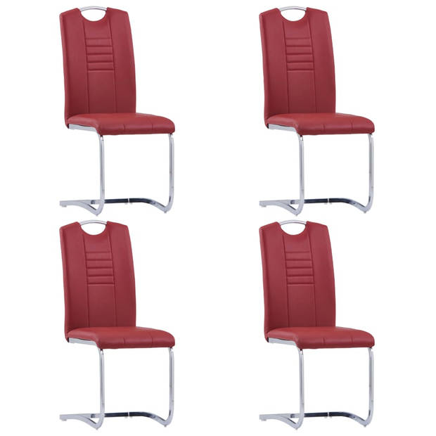 The Living Store Zwevende Eetkamerstoelen - Set van 4 - Rood - 42 x 52 x 100 cm - Kunstleer