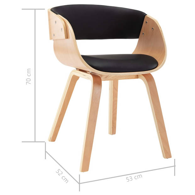 The Living Store Eetkamerstoelen - Set van 4 - Zwart/Lichtbruin - Kunstleer/Hout - 53x52x70cm