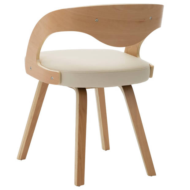 The Living Store Eetkamerstoelen - Set van 4 - Crème en lichtbruin - Kunstleer - 53 x 54 x 77 cm (B x D x H)