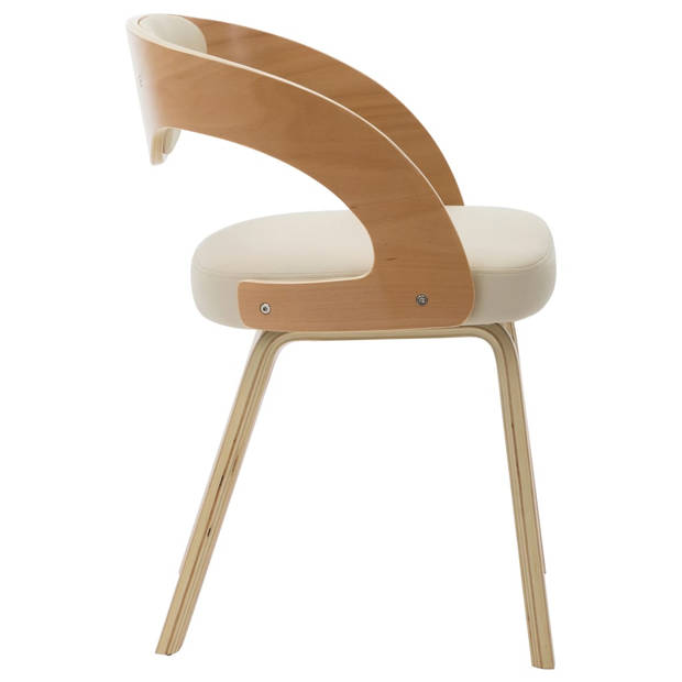 The Living Store Eetkamerstoelen - Set van 4 - Crème en lichtbruin - Kunstleer - 53 x 54 x 77 cm (B x D x H)