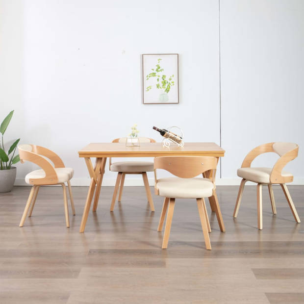 The Living Store Eetkamerstoelen - Set van 4 - Crème en lichtbruin - Kunstleer - 53 x 54 x 77 cm (B x D x H)