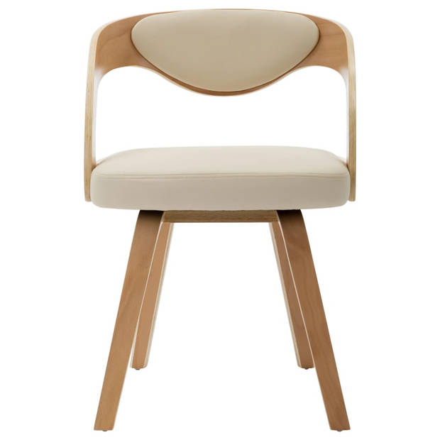 The Living Store Eetkamerstoelen - Set van 4 - Crème en lichtbruin - Kunstleer - 53 x 54 x 77 cm (B x D x H)