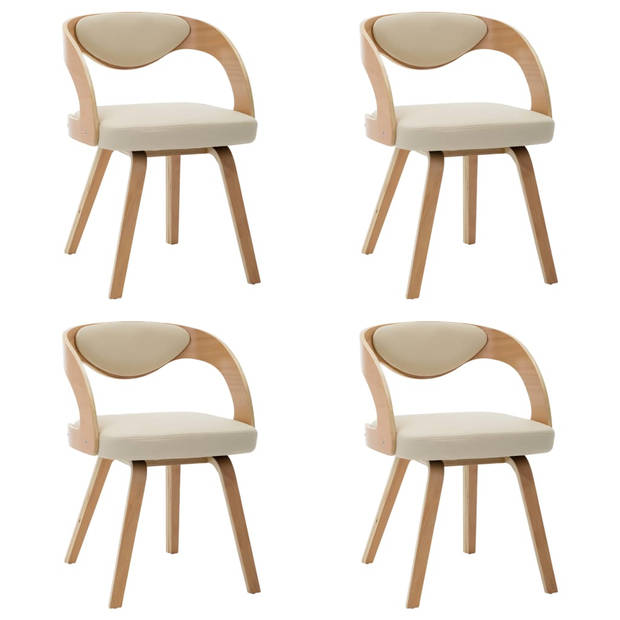 The Living Store Eetkamerstoelen - Set van 4 - Crème en lichtbruin - Kunstleer - 53 x 54 x 77 cm (B x D x H)