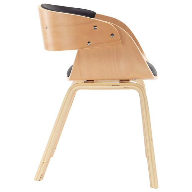 The Living Store Eetkamerstoelen - Set van 4 - Zwart/Lichtbruin - Kunstleer/Hout - 53x52x70cm