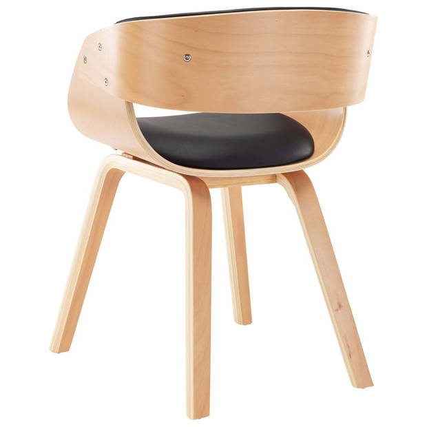 The Living Store Eetkamerstoelen - Set van 4 - Zwart/Lichtbruin - Kunstleer/Hout - 53x52x70cm