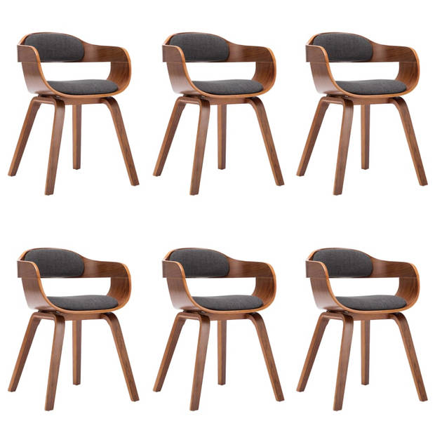 The Living Store Eetkamerstoelen - Set van 6 - Donkergrijs - Gebogen Houten Frame - 49x51x70cm