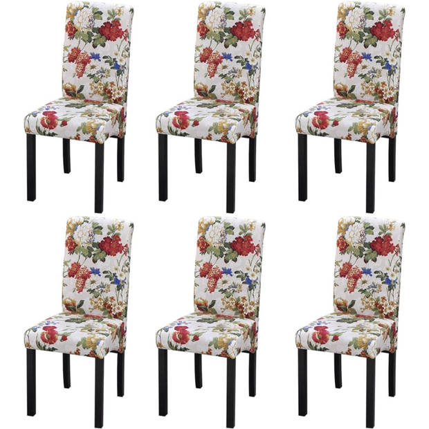 The Living Store Eetkamerstoelen - Bloemmotief - Set van 6 - 42x55x96 cm