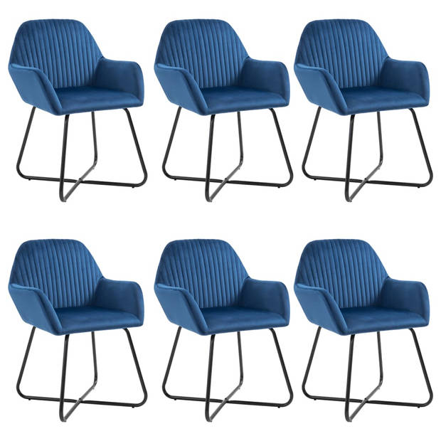 The Living Store Eetkamerstoelen - Blauw Fluweel - Set van 6 - 61x61x84cm - Ergonomisch design