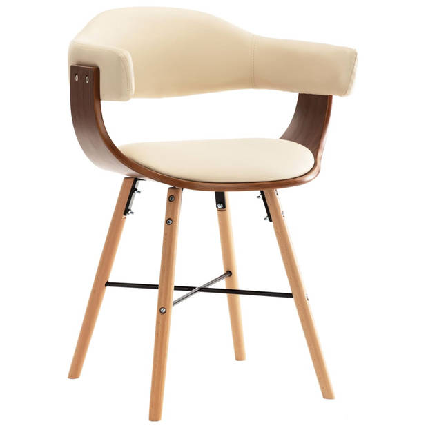 The Living Store Eetkamerstoelen - Set van 4 - Crème bekleding - Donkerbruin frame - 52.5 x 47 x 75.5 cm