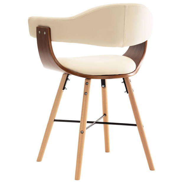 The Living Store Eetkamerstoelen - Set van 4 - Crème bekleding - Donkerbruin frame - 52.5 x 47 x 75.5 cm