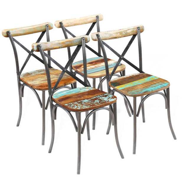 The Living Store Eetkamerstoelen Antieke Stijl - Massief Gerecycled Hout - 51x52x84 cm - Retro Verflaag