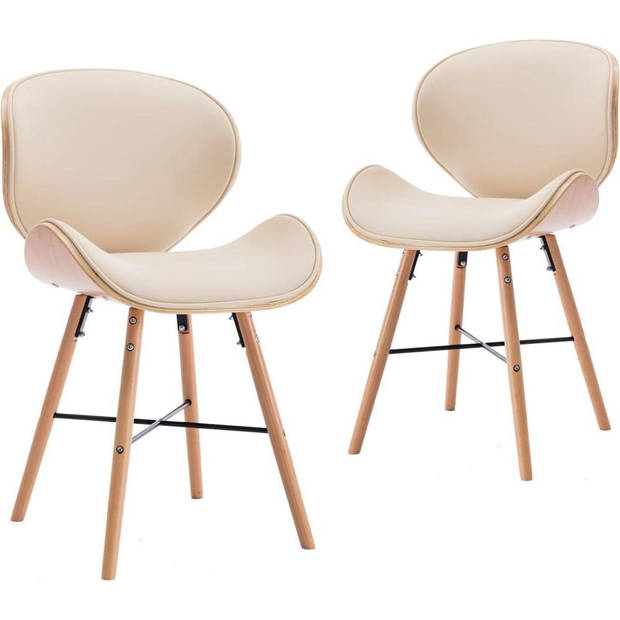 The Living Store Eetkamerstoelen - Set van 2 - Crème bekleding - 50 x 50 x 81 cm - Kunstleer